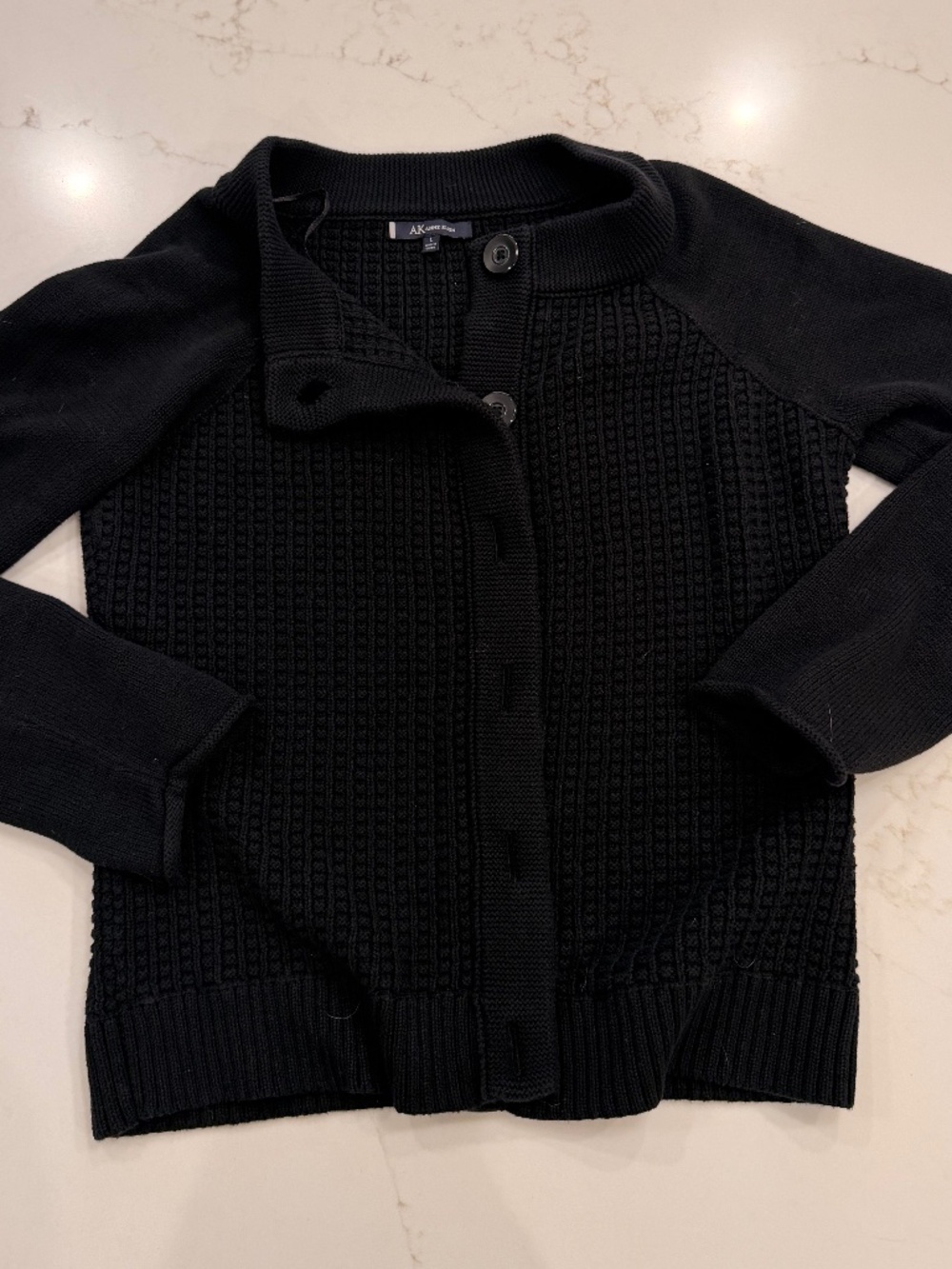 Anne Klein Black Textured Knit Cardigan Sweater Women’s Large Button Front